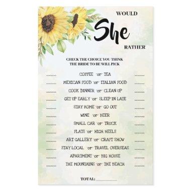 Would She Rather Sunflower  Game  Flyer