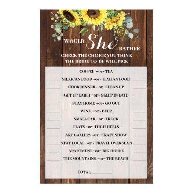 Would She Rather Sunflower Bridal Shower Game Invitations Flyer