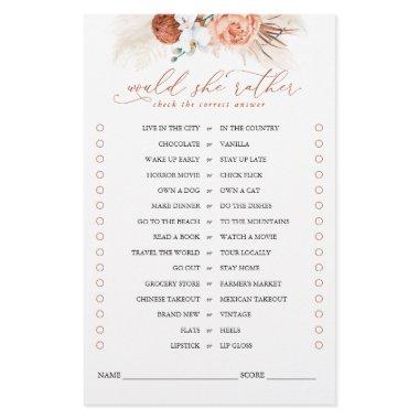 Would She Rather Terracotta Floral Bridal Game