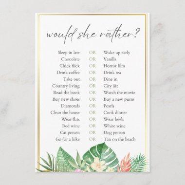 Would She Rather Tropical Bridal Shower Game Enclosure Invitations