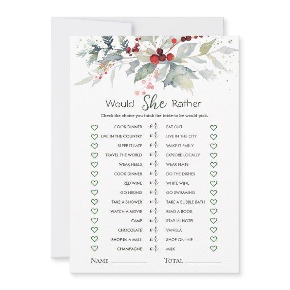Would She Rather Winter Berry Foliage Bridal Game