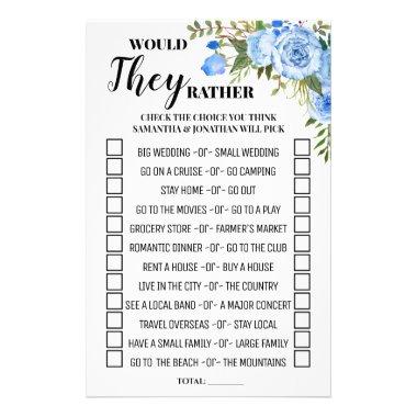 Would They Rather Blue Bridal Shower Game Invitations Flyer