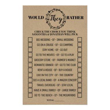 Would They Rather Bridal Shower Rustic Game Invitations Flyer