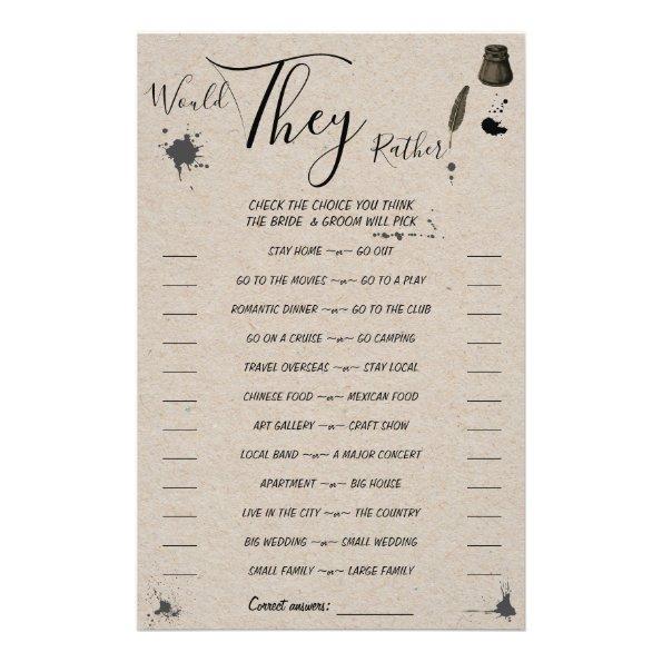 Would They Rather Pen & Inkwell Shower Game Invitations Flyer