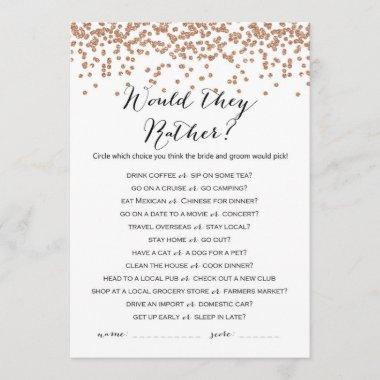 Would They Rather Rose Gold Bridal Shower Game Invitations