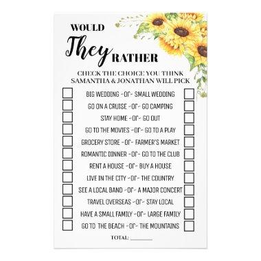 Would They Rather Sunflowers Shower game Invitations Flyer