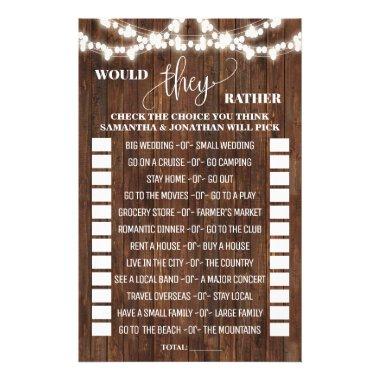 Would They Rather Western Bridal Shower Game Invitations Flyer