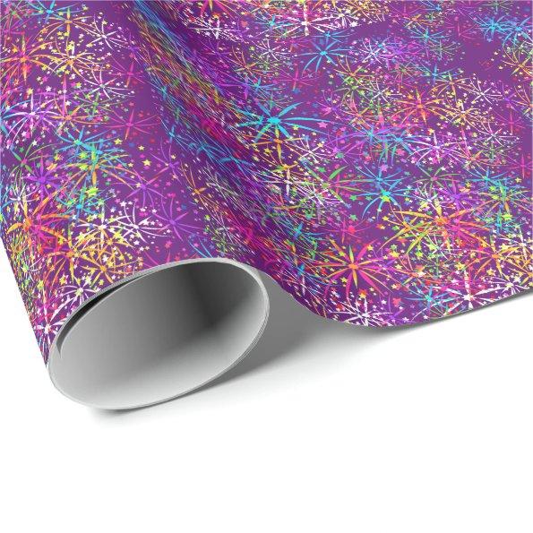 Wrapping Paper rainbow fireworks stars purple