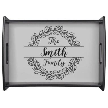 Wreath Monogram with Family Name Serving Tray