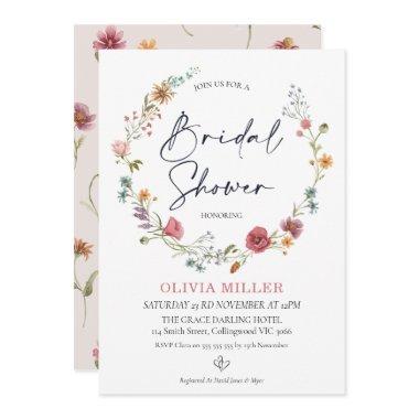 Wreath Multicolored Wildflower Bridal Shower Invitations