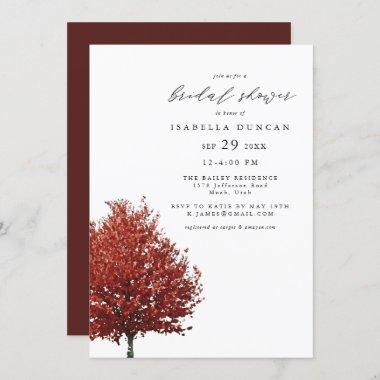 Wren - Autumn Watercolor Red Maple Tree Bridal Invitations