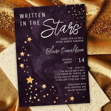 Written in the Stars Purple and Gold Bridal Shower Invitations