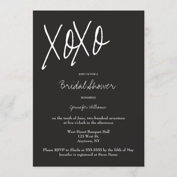 XO grey bridal shower invitations