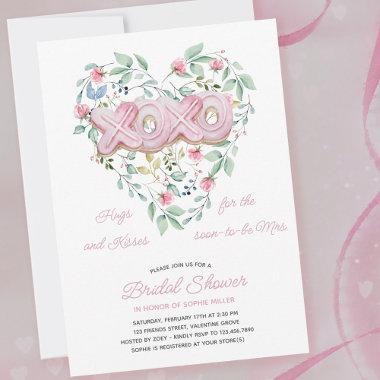 XOXO Pink Cookies Delicate Floral Bridal Shower Invitations