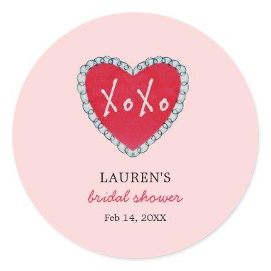 XOXO Red Heart on Pink Bridal Shower Classic Round Sticker
