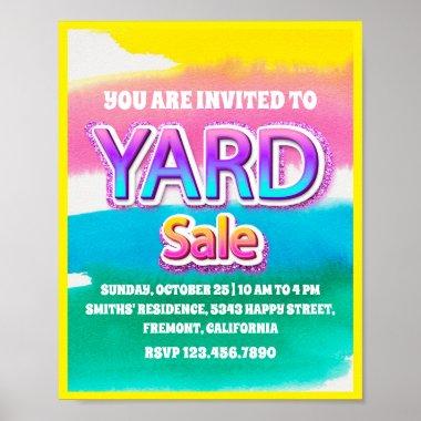 Yard Sale Pink Glitter Pastel Stripes Watercolor Poster