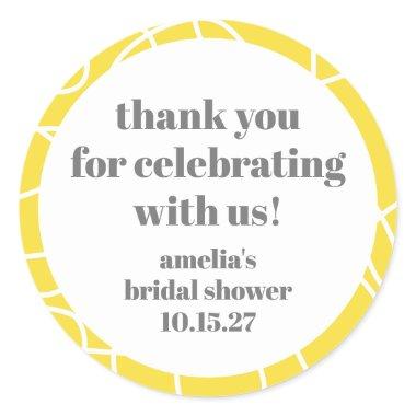 Yellow Abstract Line Custom Bridal Shower Thanks Classic Round Sticker