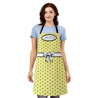 Yellow and Black Polka Dot White Bow Personalized Apron