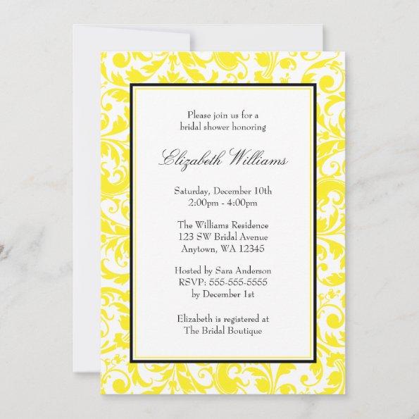 Yellow and Black Swirl Damask Bridal Shower Invitations