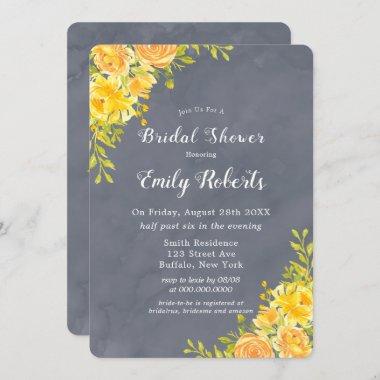 Yellow and Grey Roses Peony Bridal Shower Invitations