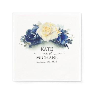 Yellow and Navy Blue Floral Wedding Napkins