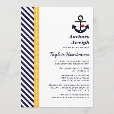 Yellow and Navy Nautical Bridal Shower Invitations