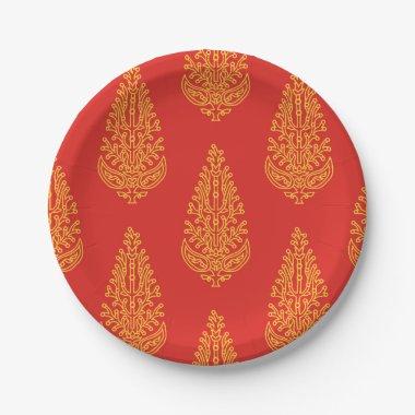 yellow and red ethnic Indian pattern Paper Plates