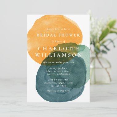 Yellow and Teal Abstract Watercolor Bridal Shower Invitations