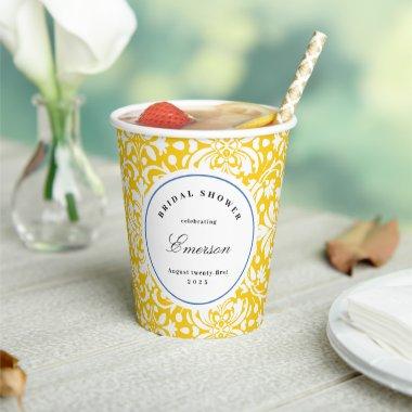 Yellow and White Chic Feminine Damask Pattern Paper Cups