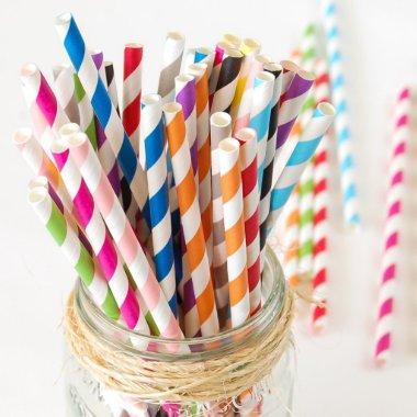 Yellow and White Striped Paper Straws