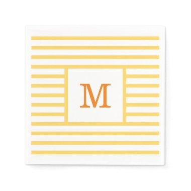 Yellow and White Stripes Custom Monogram Napkins
