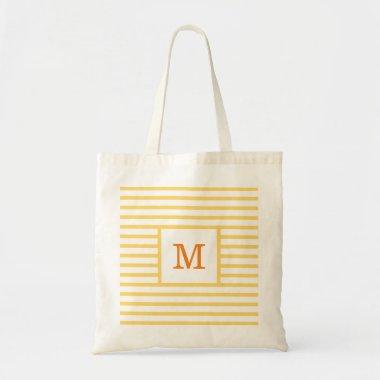 Yellow and White Stripes Custom Monogram Tote Bag