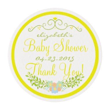 Yellow Baby Shower Floral Wreath Guest Favor Edible Frosting Rounds