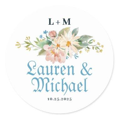 Yellow Beige Flower Bouquet Spring Floral Wedding Classic Round Sticker