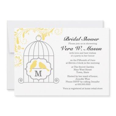 Yellow Birdcage With Love Birds Bridal Shower Invi Invitations