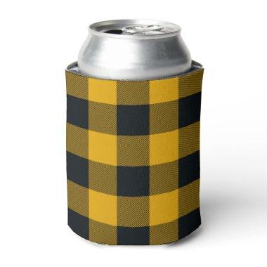 Yellow & Black Checkered Squares Buffalo Plaid Can Cooler