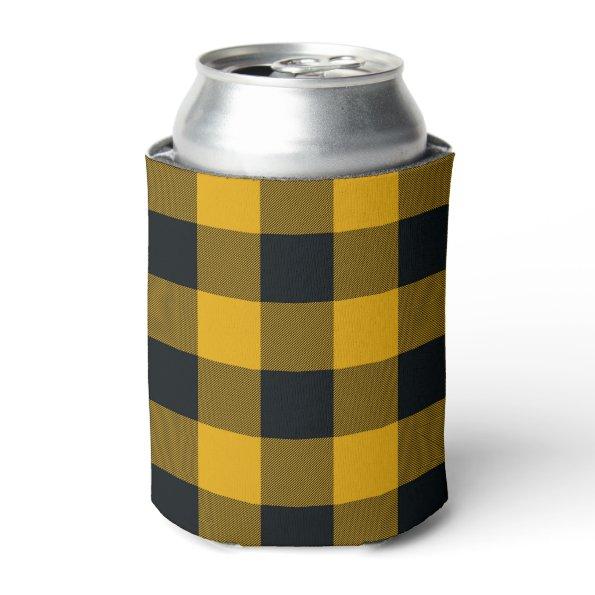 Yellow & Black Checkered Squares Buffalo Plaid Can Cooler
