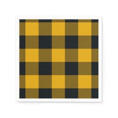 Yellow & Black Checkered Squares Buffalo Plaid Napkins