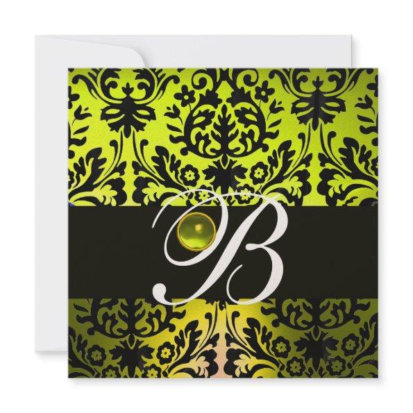 YELLOW BLACK DAMASK MONOGRAM TOPAZ GOLD Invitations