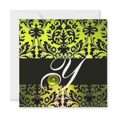 YELLOW BLACK DAMASK MONOGRAM TOPAZ Invitations