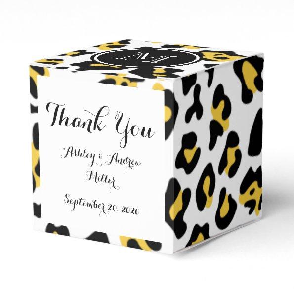 Yellow Black Leopard Animal Print with Monogram Favor Box