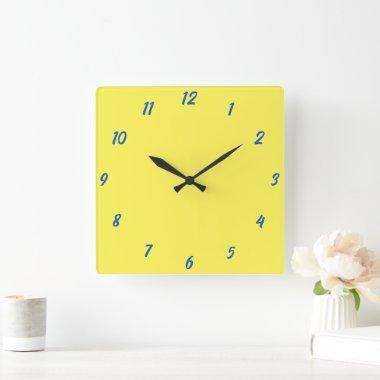 Yellow Blue Classy Elegant Custom Color Cute Gift Square Wall Clock