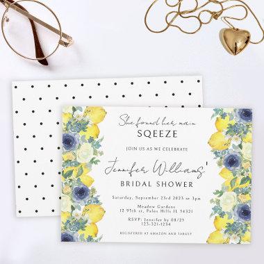 Yellow blue floral lemon Bridal shower Invitations
