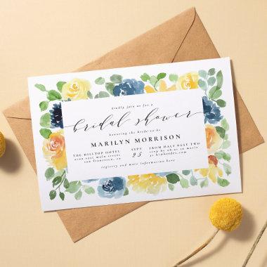 Yellow & Blue Watercolor Floral Bridal Shower Invitations