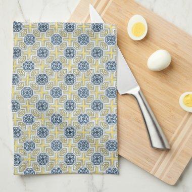 Yellow Blue White Geometric Pattern Kitchen Towel