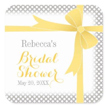 Yellow Bow & White Dots Bridal Shower Square Sticker