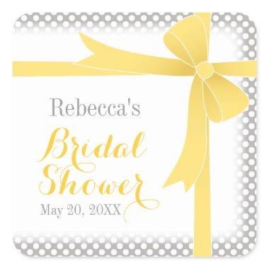 Yellow Bow & White Dots Bridal Shower Square Sticker