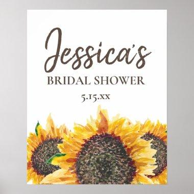Yellow Brown Sunflower White Boho Bridal Shower Poster