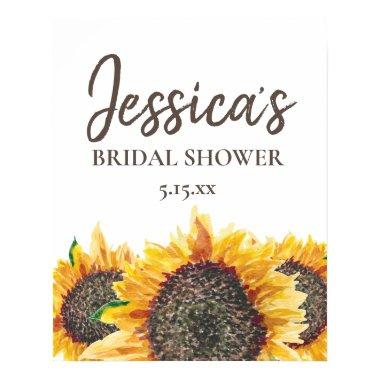 Yellow Brown Sunflower White Boho Bridal Shower Poster