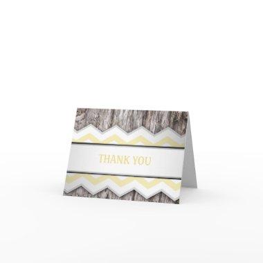 Yellow Chevron & Wood Rustic Thank You